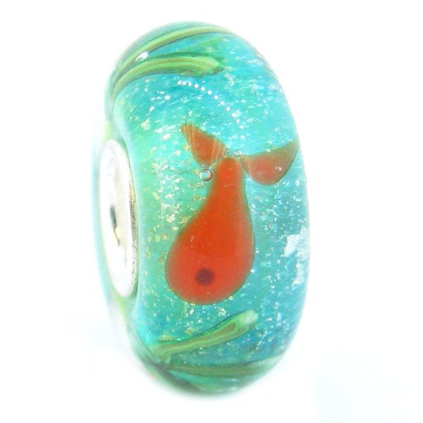 Sterling Silver Sea world Goldfish Aquarium with Bubble Green Murano Glass Bead for European Charm Bracelets