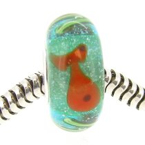 Sterling Silver Sea world Goldfish Aquarium with Bubble Green Murano Glass Bead for European Charm Bracelets