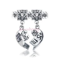 Sterling Silver Big Lil / Little Sis Sister Love Heart Pendant Dangle Bead for Pandora Troll Chamilia Biagi European Charm Bracelets