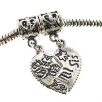 Sterling Silver Big Lil / Little Sis Sister Love Heart Pendant Dangle Bead for Pandora Troll Chamilia Biagi European Charm Bracelets
