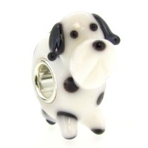 Sterling Silver Round Black White Spot Dalmatian Puppy Dog Pet Glass Bead for Pandora Troll Chamilia Biagi European Charm Bracelets