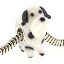 Sterling Silver Round Black White Spot Dalmatian Puppy Dog Pet Glass Bead for Pandora Troll Chamilia Biagi European Charm Bracelets
