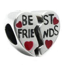 1 set / 2pcs .925 Sterling Silver Best Friend Love Red Heart Enamel Bead f/ Pandora Troll Chamilia Biagi European Charm Bracelet