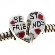 1 set / 2pcs .925 Sterling Silver Best Friend Love Red Heart Enamel Bead f/ Pandora Troll Chamilia Biagi European Charm Bracelet