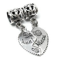 Sterling Silver Aunt Niece Love Heart Dangle Pendant Family Bead for Pandora Troll Chamilia Biagi European Charm Bracelets