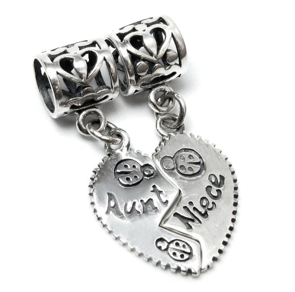 Sterling Silver Aunt Niece Love Heart Dangle Pendant Family Bead for Pandora Troll Chamilia Biagi European Charm Bracelets