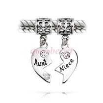 Sterling Silver Aunt Niece Love Heart Dangle Pendant Family Bead for Pandora Troll Chamilia Biagi European Charm Bracelets