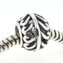 Sterling Silver Antique Filigree Feather Bead for Pandora Troll Chamilia Biagi European Charm Bracelets