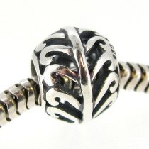 Sterling Silver Antique Filigree Feather Bead for Pandora Troll Chamilia Biagi European Charm Bracelets
