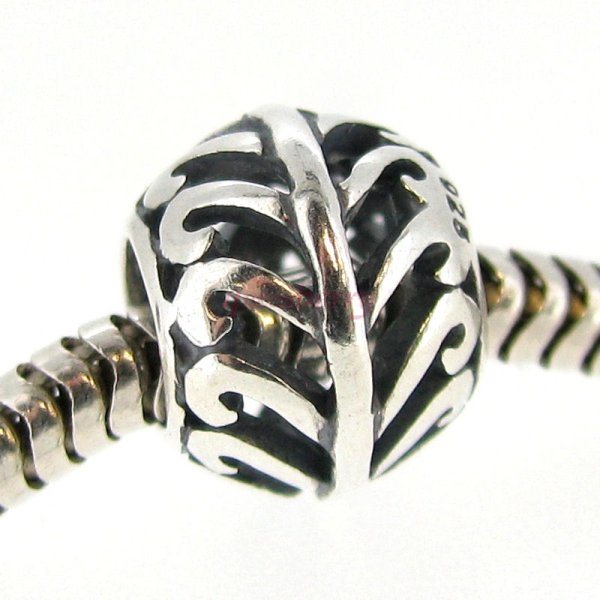 Queenberry .925 Sterling Silver Antique Filigree Feather Bead for European Charm Bracelets