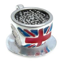 Sterling Silver British Tea cup Britain Flag Union Jack Tea Cup Bead f/ Pandora Troll Chamilia Biagi European Charm Bracelet