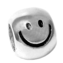 Sterling Silver Smiley Happy Face / Big Smile Head Bead F/ Pandora Troll Chamilia Biagi European Charm Bracelet