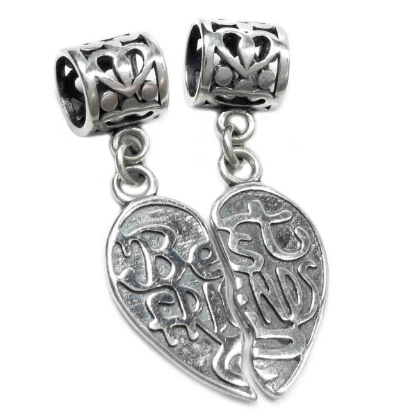 Sterling Silver Best Friend Forever Together / Apart Love Heart Pendant Dangle Bead for Pandora Troll Chamilia Biagi European Charm Bracelets