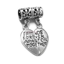 Sterling Silver Best Friend Forever Together / Apart Love Heart Pendant Dangle Bead for Pandora Troll Chamilia Biagi European Charm Bracelets