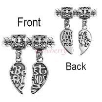 Sterling Silver Best Friend Forever Together / Apart Love Heart Pendant Dangle Bead for Pandora Troll Chamilia Biagi European Charm Bracelets