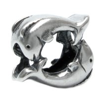 Sterling Silver Twin Dancing Dolphin Ocean / Beach Bead for Pandora Troll Chamilia Biagi European Charm Bracelets