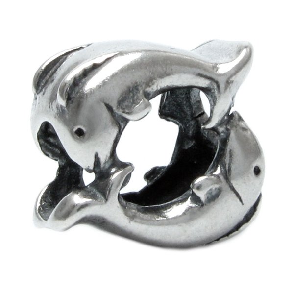 Sterling Silver Twin Dancing Dolphin Ocean / Beach Bead for Pandora Troll Chamilia Biagi European Charm Bracelets
