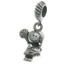 Sterling Silver Cheer Leader Dancing Girl w/ Happy Face Dangle Bead for Pandora Troll Chamilia Biagi European Charm Bracelets