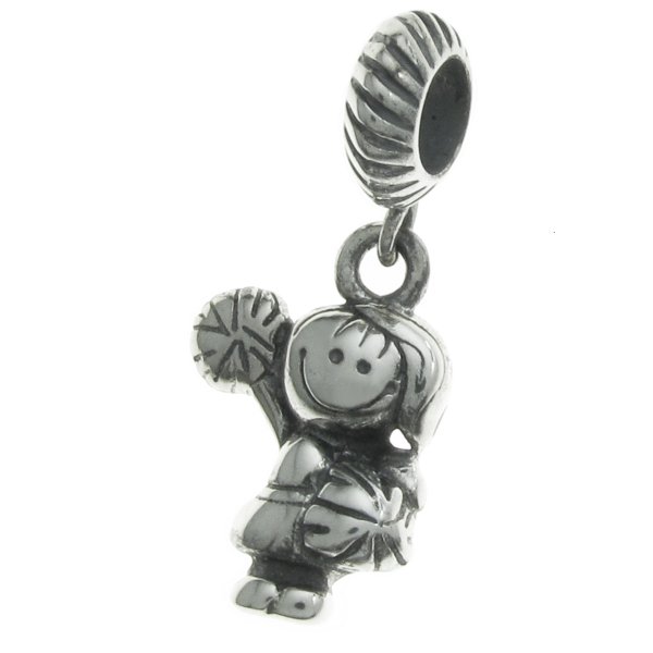 Sterling Silver Cheer Leader Dancing Girl w/ Happy Face Dangle Bead for Pandora Troll Chamilia Biagi European Charm Bracelets