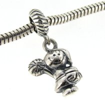 Sterling Silver Cheer Leader Dancing Girl w/ Happy Face Dangle Bead for Pandora Troll Chamilia Biagi European Charm Bracelets