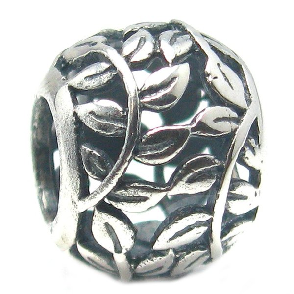 .925 Sterling Silver Tree of Love Leaf Round Bead For Pandora Troll Chamilia Biagi European Charm Bracelets
