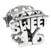 Sterling Silver Sweet 16 Sixteen Birthday Heart Love Bead for Pandora Troll Chamilia Biagi European Charm Bracelets