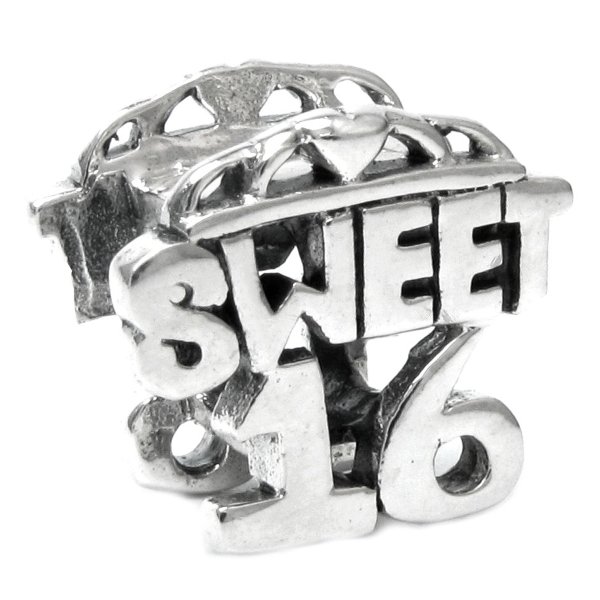 Sterling Silver Sweet 16 Sixteen Birthday Heart Love Bead for Pandora Troll Chamilia Biagi European Charm Bracelets