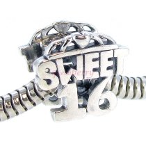 Sterling Silver Sweet 16 Sixteen Birthday Heart Love Bead for Pandora Troll Chamilia Biagi European Charm Bracelets