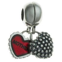 Sterling Silver Mother and Daughter Love Red Heart Pendant Dangle Family Bead for Pandora Troll Chamilia Biagi European Charm Bracelets