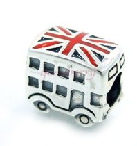 Sterling Silver London Bus Uk Britain Flag Enamel Bead for Pandora Troll Chamilia Biagi European Charm Bracelets