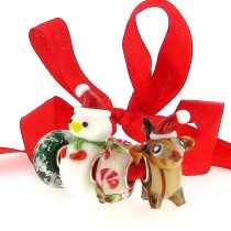 4 Pcs Sterling Silver Christmas Red Green Reindeer Snowman Snowflake Gift Stick Assorted Glass Bead for European Charm Bracelets