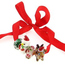 4 Pcs Sterling Silver Christmas Red Green Reindeer Snowman Snowflake Gift Stick Assorted Glass Bead for European Charm Bracelets