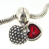 .925 Sterling Silver Mother Daughter You & me Love Heart Red Enamel Pendant Dangle Family Bead for Pandora Troll Chamilia Biagi European Charm Bracelets
