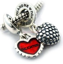 .925 Sterling Silver Mother Daughter You & me Love Heart Red Enamel Pendant Dangle Family Bead for Pandora Troll Chamilia Biagi European Charm Bracelets