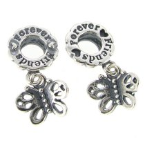 Sterling Silver Best Friend Forever Love Butterfly Pendant Dangle Bead for Pandora Troll Chamilia Biagi European Charm Bracelets