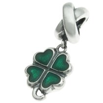 Sterling Silver Shamrock Four Leaf Clover Heart Green Enamel Lucky Irish Bead for Pandora Troll Chamilia Biagi European Charm Bracelets