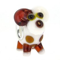 Sterling Silver Round Cute Spotty Dog Puppy White Glass Bead for Pandora Troll Chamilia Biagi European Charm Bracelets