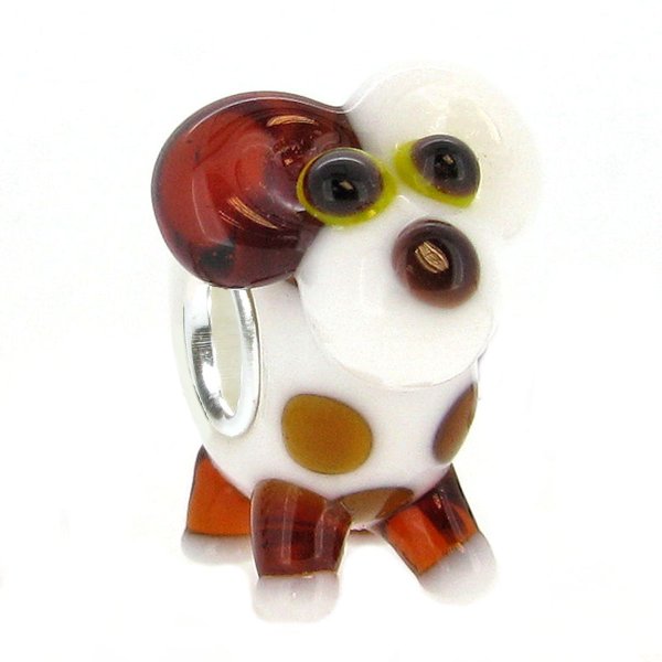 Sterling Silver Round Cute Spotty Dog Puppy White Glass Bead for Pandora Troll Chamilia Biagi European Charm Bracelets