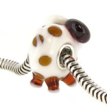 Sterling Silver Round Cute Spotty Dog Puppy White Glass Bead for Pandora Troll Chamilia Biagi European Charm Bracelets