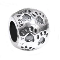 Sterling Silver Paw Dog Puppy Love Heart Foot Print Round Bead for Pandora Troll Chamilia Biagi European Charm Bracelets
