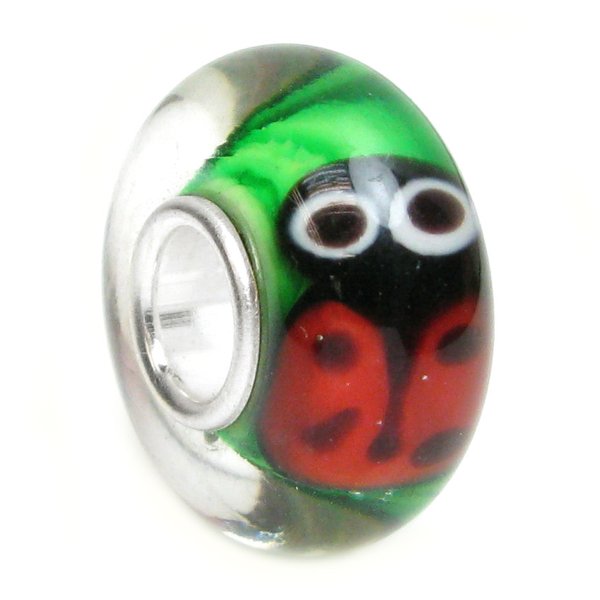Sterling Silver Red Black Ladybug Green Murano Glass Bead for Pandora Troll Chamilia Biagi European Charm Bracelets