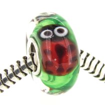 Sterling Silver Red Black Ladybug Green Murano Glass Bead for Pandora Troll Chamilia Biagi European Charm Bracelets