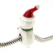 Sterling Silver Christmas Snowman w/ Red Hat Glass Bead for Pandora Troll Chamilia Biagi European Charm Bracelets
