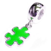 Sterling Silver Autism Jigsaw Puzzle Green Enamel Dangle Awareness Bead for Pandora Troll Chamilia Biagi European Charm Bracelets