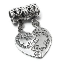 Sterling Silver Granddaughter Grandmother Love Heart Dangle Pendant Bead for Pandora Troll Chamila Biagi European Charm Bracelets