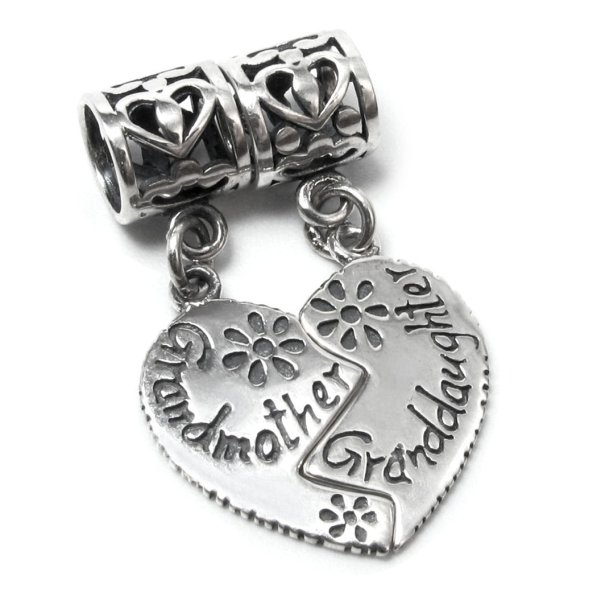 Sterling Silver Granddaughter Grandmother Love Heart Dangle Pendant Bead for Pandora Troll Chamila Biagi European Charm Bracelets