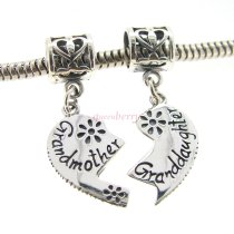 Sterling Silver Granddaughter Grandmother Love Heart Dangle Pendant Bead for Pandora Troll Chamila Biagi European Charm Bracelets
