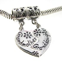Sterling Silver Granddaughter Grandmother Love Heart Dangle Pendant Bead for Pandora Troll Chamila Biagi European Charm Bracelets