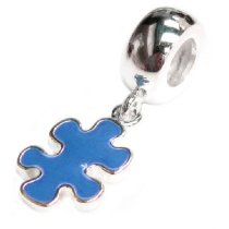 Sterling Silver Autism Awareness Jigsaw Puzzle Piece Blue Enamel Dangle Bead for Pandora Troll Chamilia Biagi European Charm Bracelets