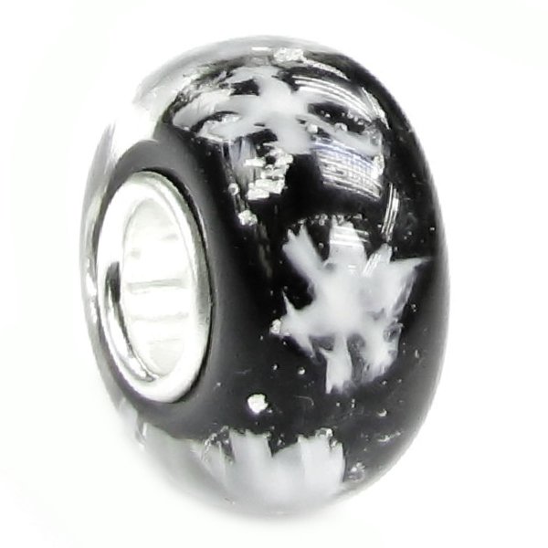 Sterling Silver Snowflake Let It Snow Black Glass Bead for Pandora Troll Chamilia Biagi European Charm Bracelets